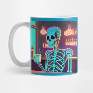 Neon skeleton drinking coffee Mug